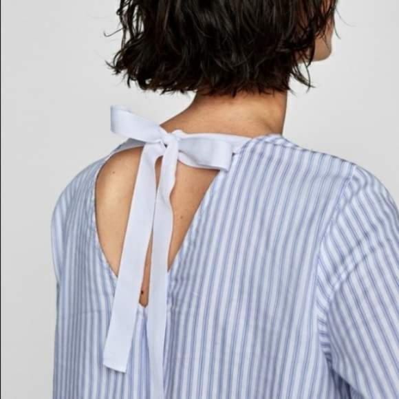 Zara blue white lace stripe bow back top M - Picture 4 of 5